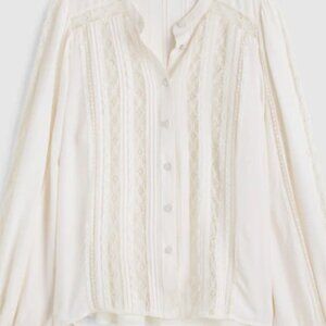 Madewell lace-insert button-up long-sleeve top
